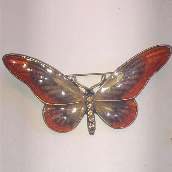 Vintage Jewelry - Vintage Elegant Red and Gold Tone Butterfly Brooch